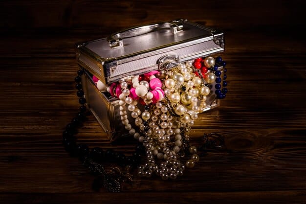 A well-organized jewelry box featuring a variety of timeless accessories, including a pearl necklace, a classic silver watch, and a pair of diamond stud earrings, showcasing essential pieces for a stylish and enduring wardrobe.
