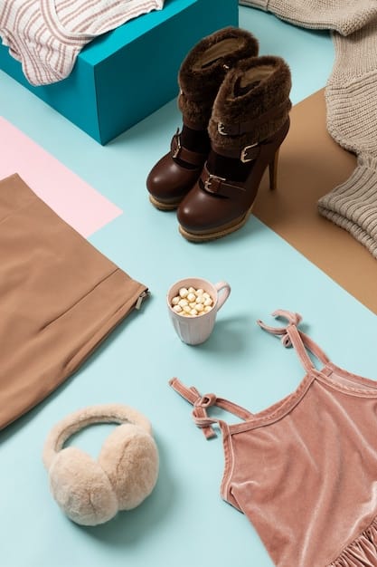 A well-organized closet filled with versatile clothing items in neutral colors, accented with pops of color and statement accessories, showcasing a curated signature style wardrobe for 2025.