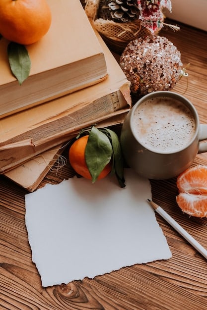 A person journaling in a cozy cafe, surrounded by books and a cup of coffee, capturing their thoughts and feelings on paper, representing self-reflection and mental wellness.