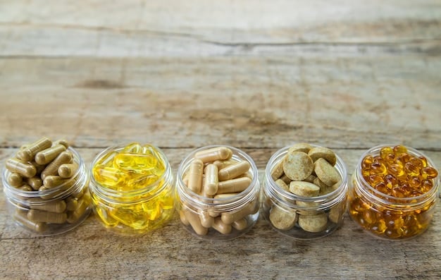 A well-organized shelf displaying various anti-inflammatory supplements, including turmeric capsules, ginger extract, omega-3 fish oil, and a bottle of vitamin D, all neatly arranged and labeled.