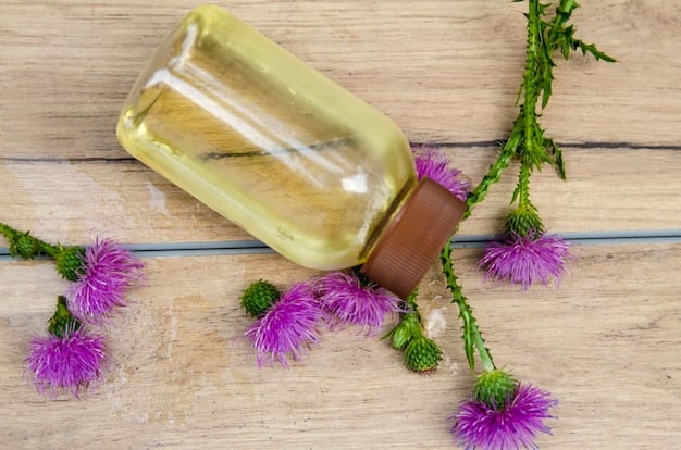 A close-up shot of different essential oil bottles (lavender, chamomile, and bergamot) with their respective plants in the background.