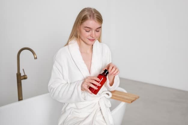 A person preparing a relaxing aromatherapy bath with essential oils and bath salts.