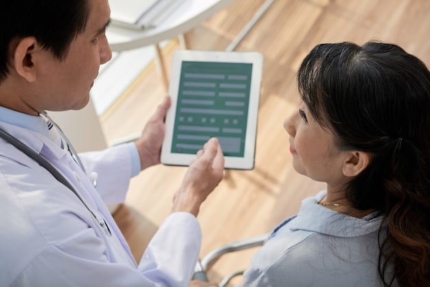 A photograph of a doctor consulting with a patient, reviewing health data on a tablet. The patient appears engaged and proactive, symbolizing the importance of healthcare consultations and informed decision-making in managing and preventing chronic diseases. Focus should be on the human connection and the collaborative approach.