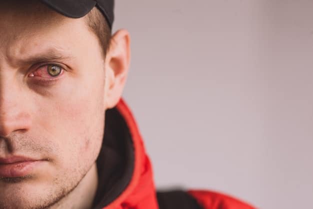 A close-up of a person's eyes showing signs of strain and redness after prolonged screen exposure.