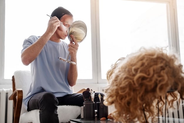 A makeup artist carefully applies highlighter to a bride's cheekbone, capturing the light and enhancing her natural radiance. The artist is using a soft brush and a high-quality highlighter.