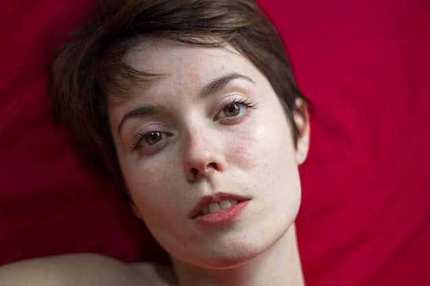 A woman with visibly red and irritated skin on her cheeks. She is looking in a mirror with a concerned expression. This image conveys the discomfort and potential damage caused by an overly aggressive skincare routine.