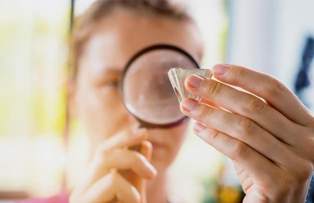 A dermatologist examining a patient's oily skin with a magnifying glass, highlighting areas of concern like enlarged pores and shine.
