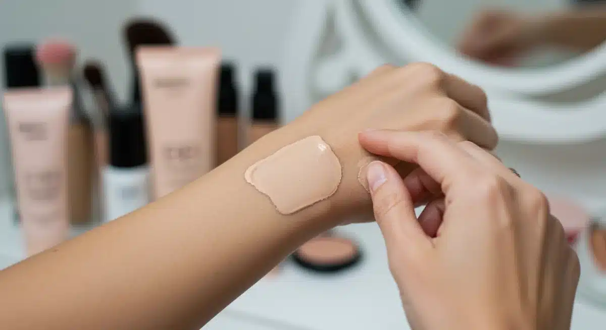 Applying tinted moisturizer for light coverage.