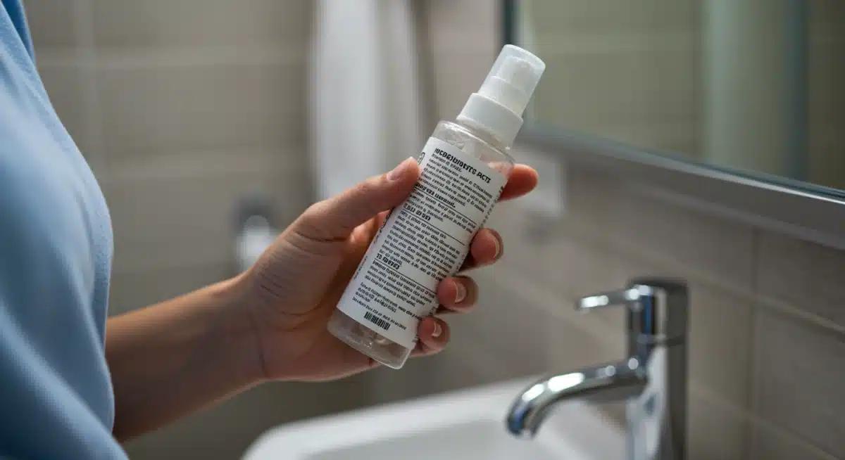 Consumer reading skincare product ingredient label closely