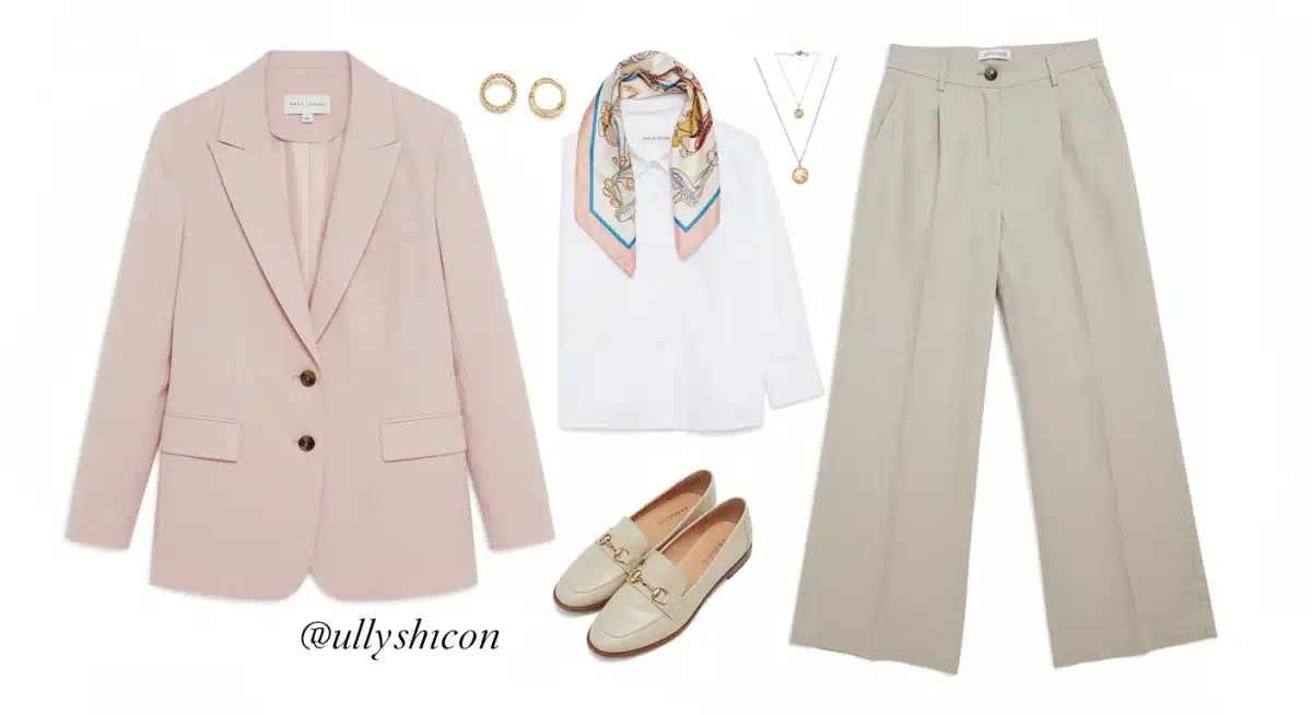 Spring 2025 wardrobe essentials flat lay with pastels and versatile pieces