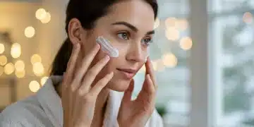 Woman applying rich moisturizer to her face during winter, emphasizing hydration.