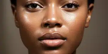 Model with radiant 'glass skin' makeup, showcasing a luminous and dewy complexion