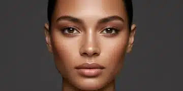 Model with natural soft sculpt makeup, glowing skin
