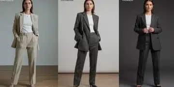 Woman in versatile blazer and tailored trousers, transitioning through 2026 occasions