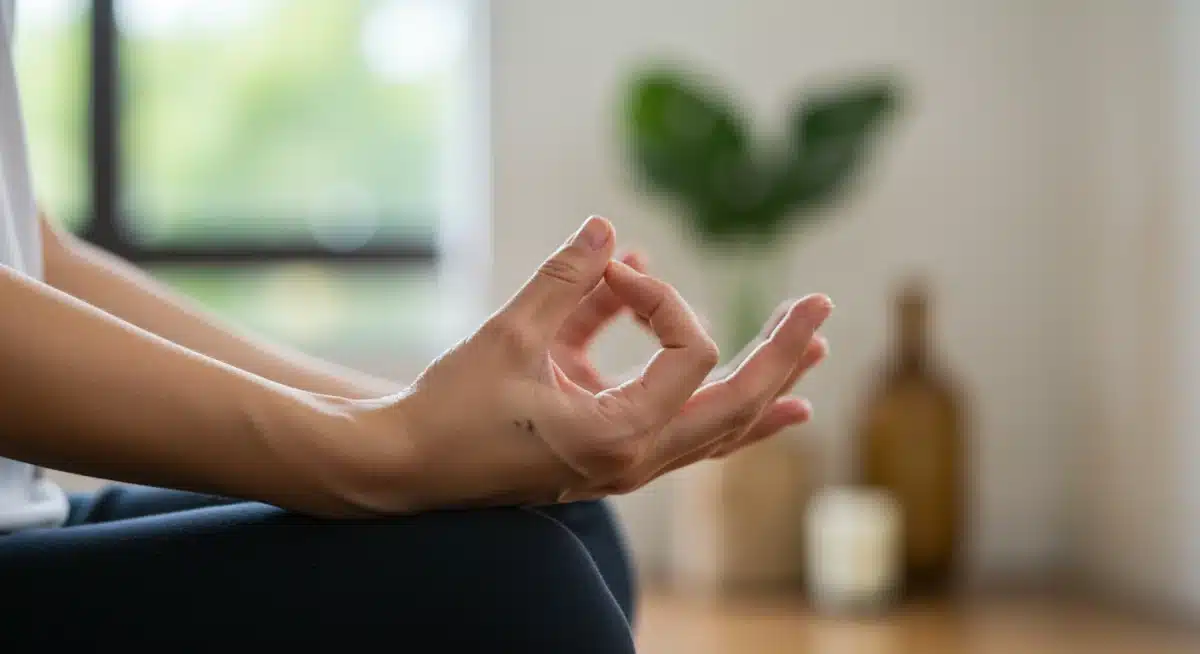 Hands clasped in a meditative mudra