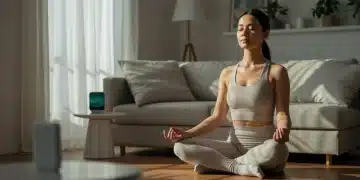 Woman meditating in a modern home for stress reduction in 2026