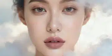 Model with flawless cloud skin makeup, soft focus complexion