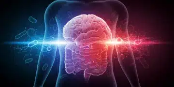 Futuristic illustration of healthy gut and brain connection, symbolizing gut health trends 2026