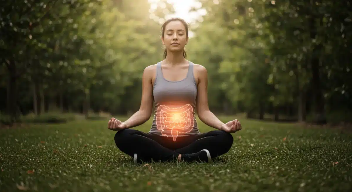 Person meditating for gut-brain axis balance and stress reduction
