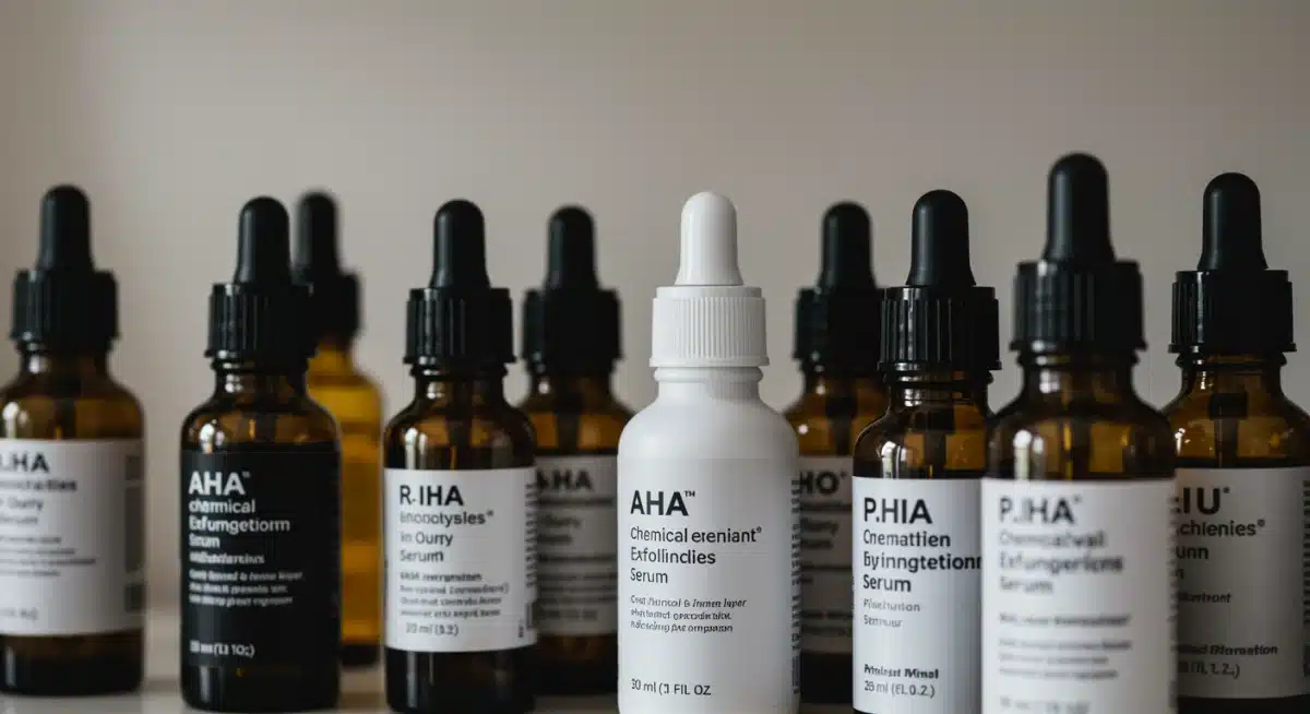 Assortment of chemical exfoliant serums and liquids