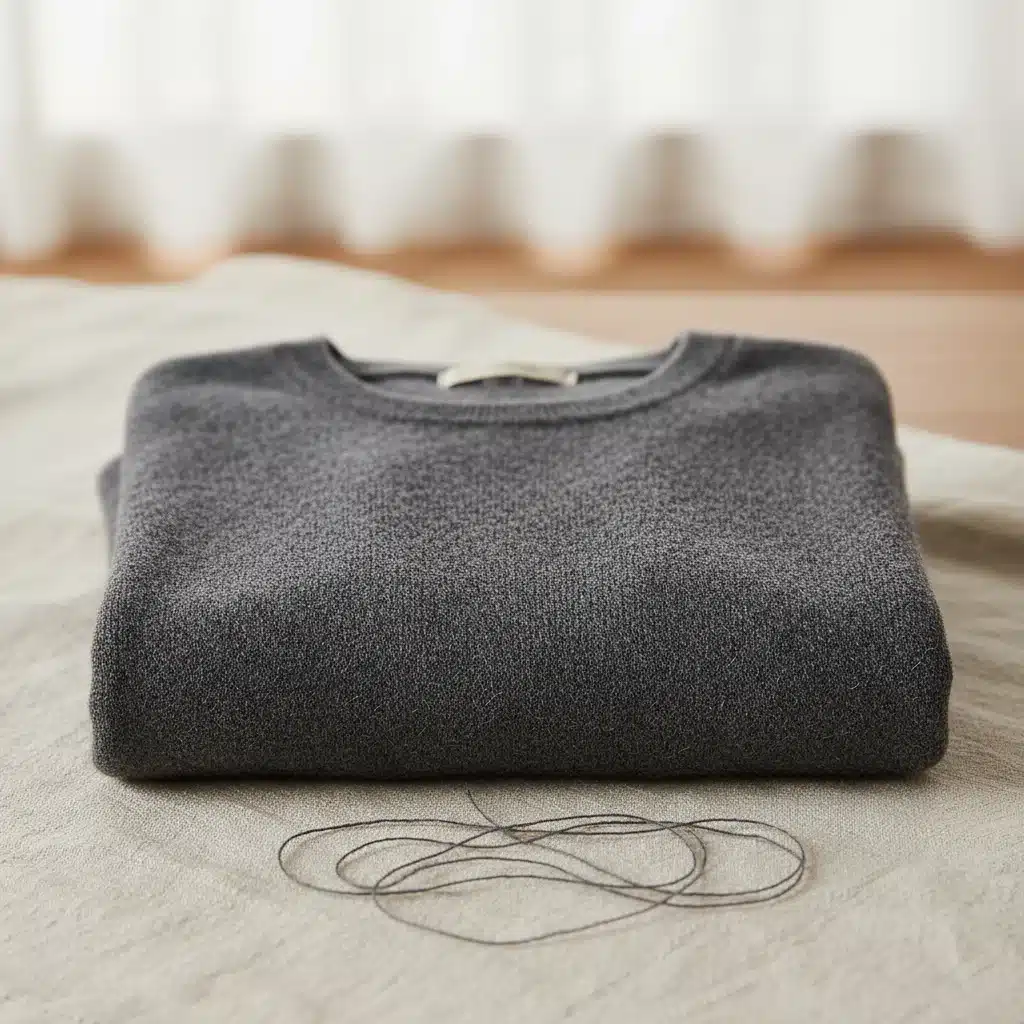 Soft, luxurious cashmere sweater in a neutral tone, neatly folded.