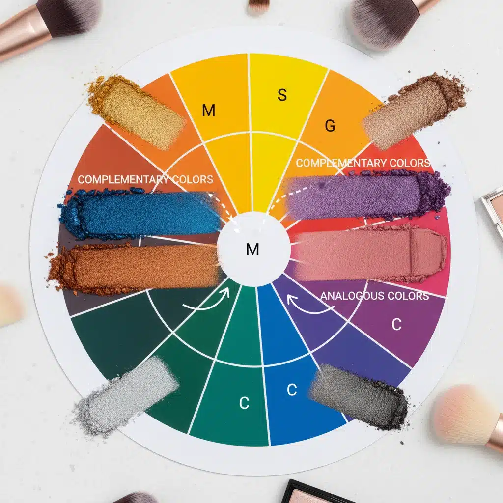 Eyeshadow color wheel demonstrating color theory for advanced makeup.