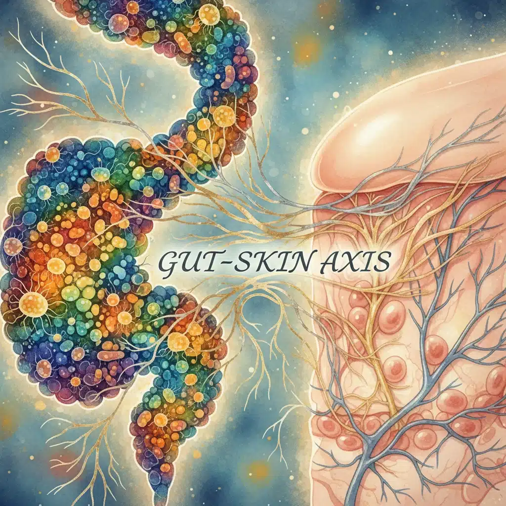 Illustration of the gut-skin axis connection with diverse microbiome
