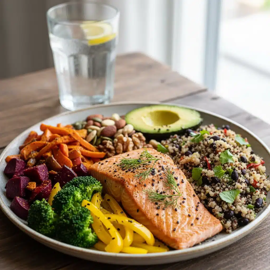 Healthy, colorful meal promoting immune system support through nutrition.