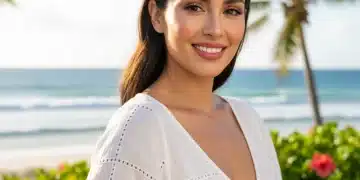 Woman with perfect long-lasting summer makeup in hot weather