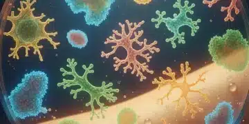 Probiotic bacteria cultures on a petri dish with glowing healthy skin background