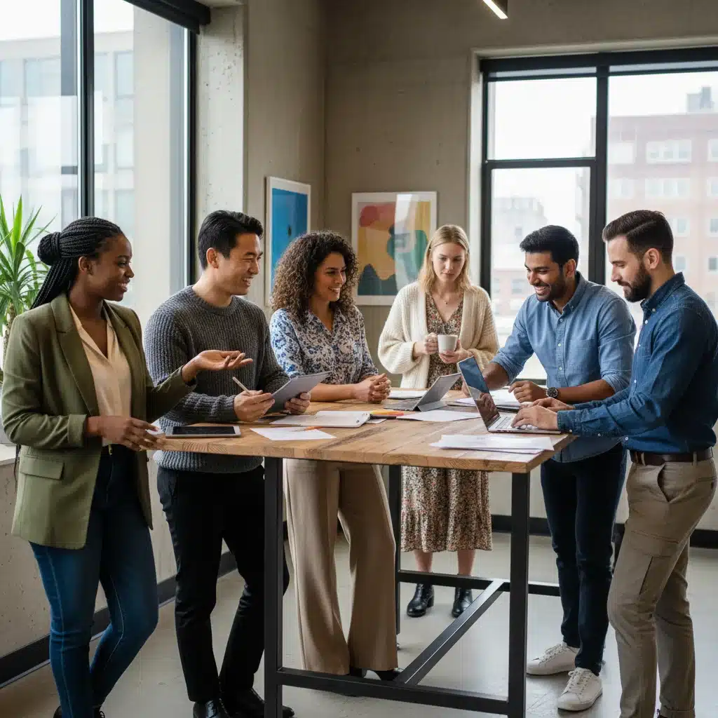 Diverse professionals showcasing adaptable smart-casual menswear in a modern office