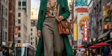 Confident person in stylish outfit walking in urban setting