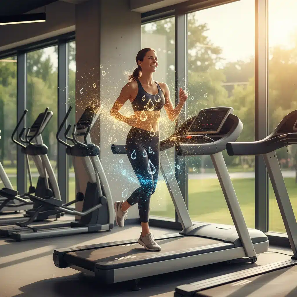 Energetic person exercising, symbolizing increased vitality and energy from proper hydration.