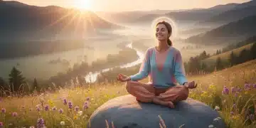 Person meditating outdoors at sunrise, symbolizing mood boosting habits and mental wellness.
