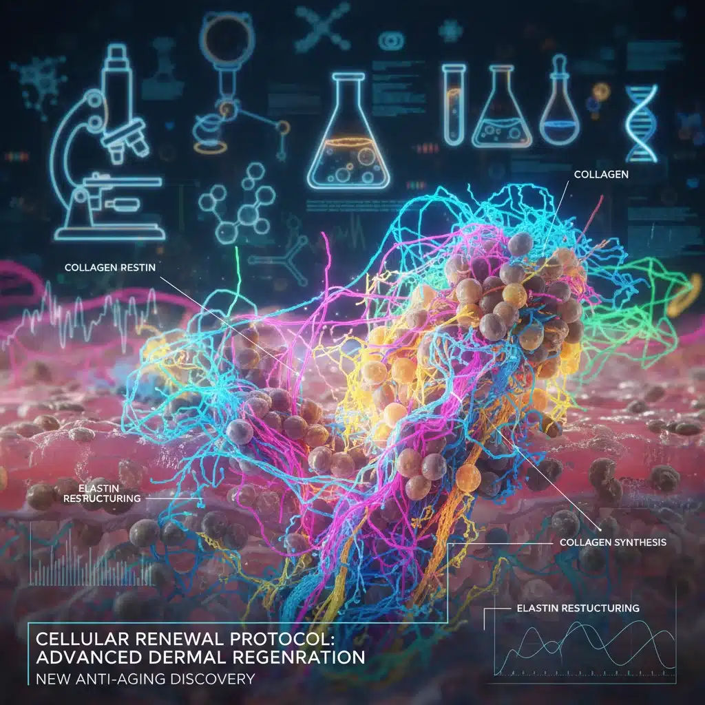 Microscopic view of skin cell regeneration and collagen production