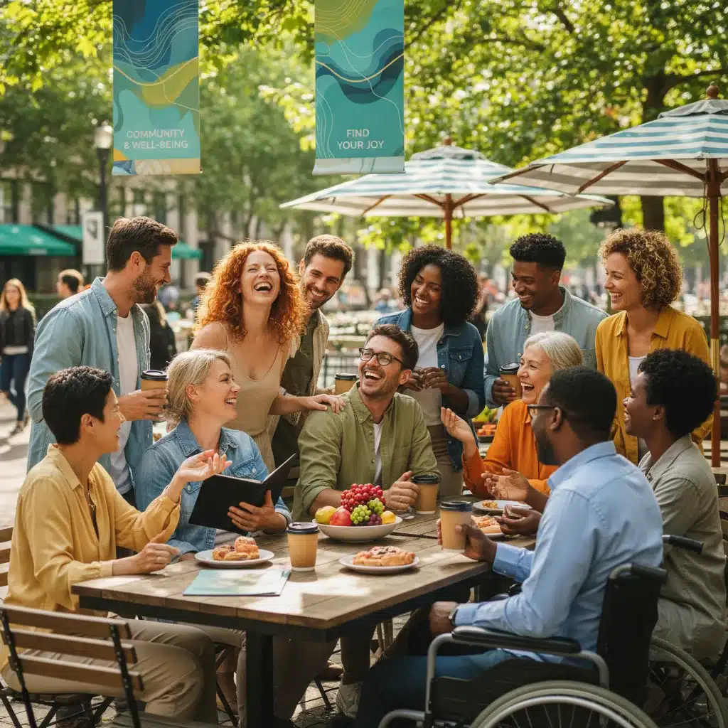 Diverse group of people laughing together, highlighting social connection for mood.